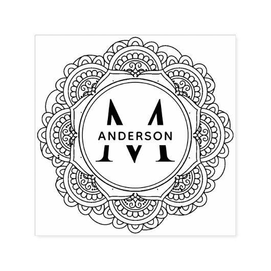 TAMPON AUTO-ENCREUR ORNATE CLASSIQUE MANDALA MONOGRAM PERSONNALISÉ NOM (Design)
