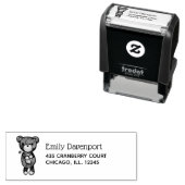 Tampon Auto-encreur Ours Brown mignon tenant une Fleur Jaune (En situation)