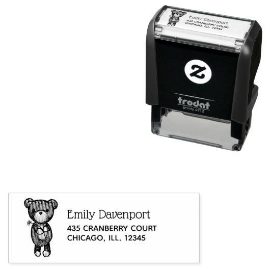 Tampon Auto-encreur Ours Brun Mignon Tenant une Fleur Jaune (En situation)