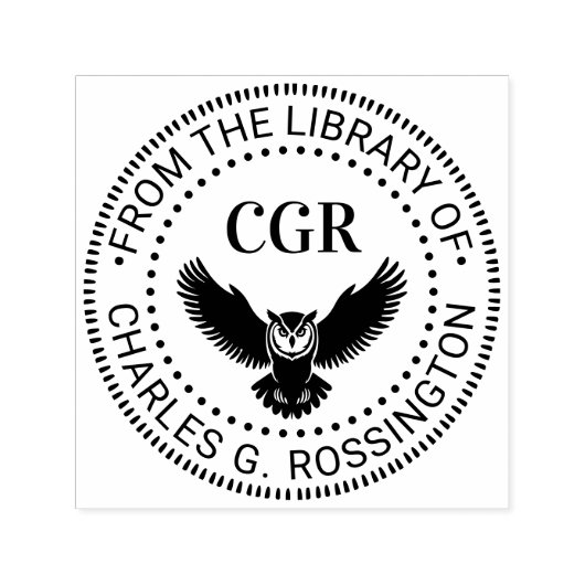 Tampon Auto-encreur Owl in Flight Front View Library Book Name (Design)