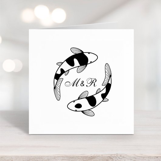 Tampon Auto-encreur Paire de japonais Koi poisson Mariage Monogramme