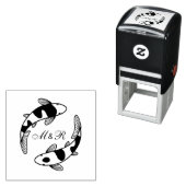 Tampon Auto-encreur Paire de japonais Koi poisson Mariage Monogramme (En situation)