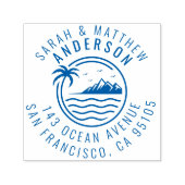 Tampon Auto-encreur Palm Tree, Mountain & Ocean Married Couple Adresse (Design)