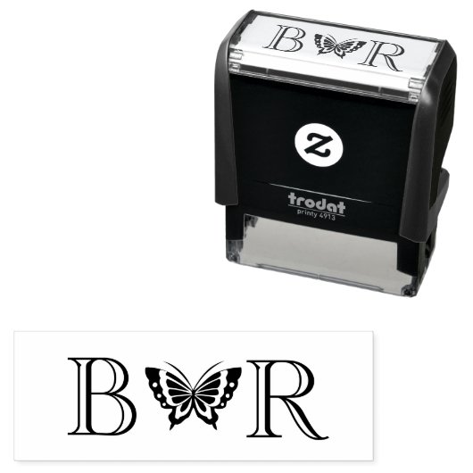 Tampon Auto-encreur Papillon #4C Couple Mariage 2 Monogramme initial (En situation)