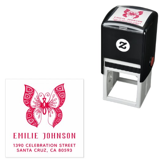 Tampon Auto-encreur Papillon Boho | Nom élégant Adresse de retour (En situation)
