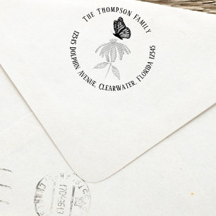 Tampon Auto-encreur Papillon d'adresse de retour de la famille botaniq