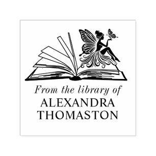 Tampon Auto-encreur Papillon Fée Livre Ouvert “De la bibliothèque de”