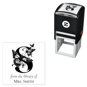 Tampon Auto-encreur Papillon Monogramme Lettre S De la Bibliothèque De