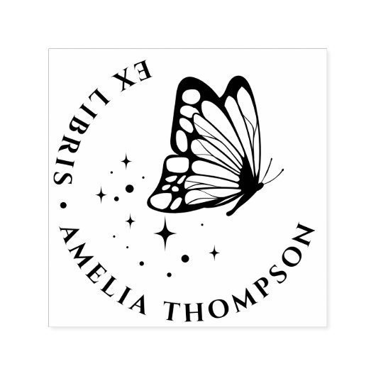 Tampon Auto-encreur Papillon personnalisé & Étoiles Round Ex Libris Pl (Design)