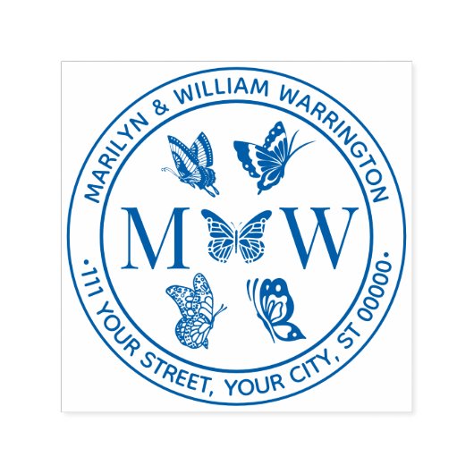 Tampon Auto-encreur Papillons #4 Couple Mariage 2 Adresse initiale (Design)
