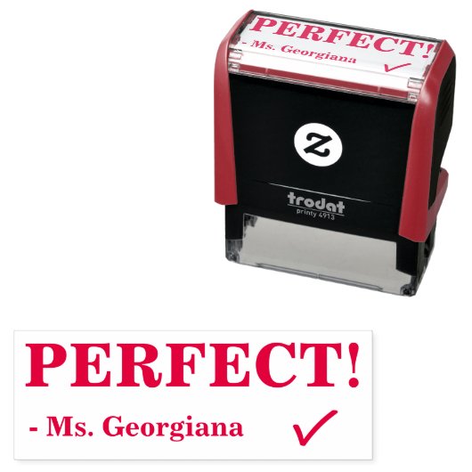 Tampon Auto-encreur "PARFAIT !" Timbre en caoutchouc de classement d'a (En situation)