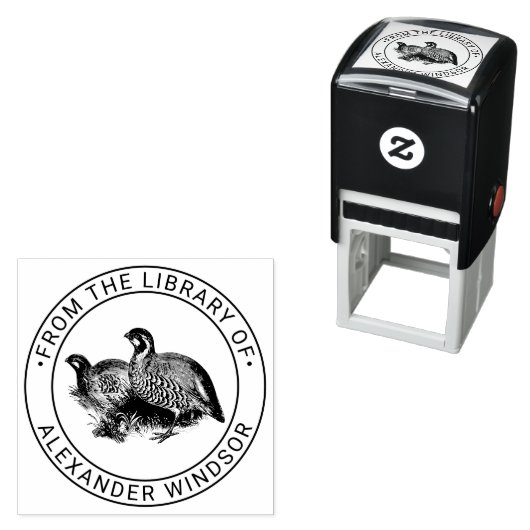Tampon Auto-encreur Partridge Game Bird Dessin Nom du livre (En situation)