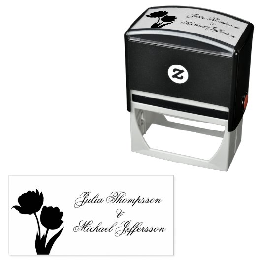 Tampon Auto-encreur Pastel Tulip Mariage Suite Typographie élégante (En situation)