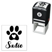 Tampon Auto-encreur Paw Chien avec Coeur et Nom personnalisé Signature (En situation)