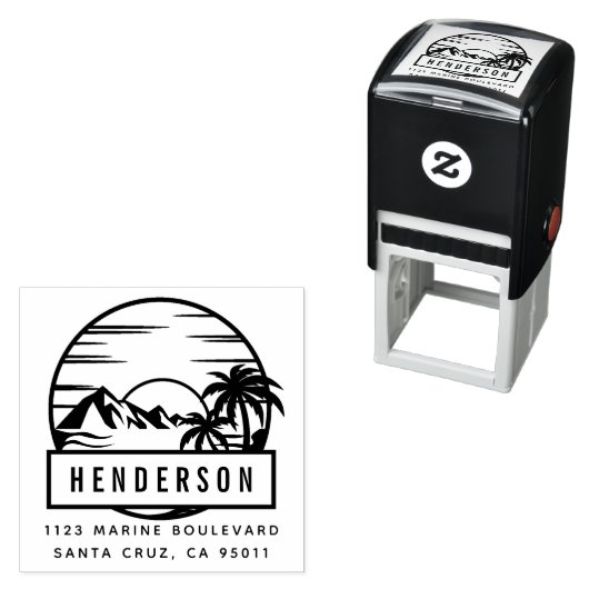 Tampon Auto-encreur Paysage tropical | Adresse de retour de nom (En situation)