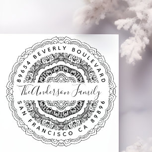 Tampon Auto-encreur Peace Mandala Nom de famille Script Adresse de ret