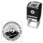 Tampon Auto-encreur Peace Sign Sunrise Mountains Nom Adresse (En situation)