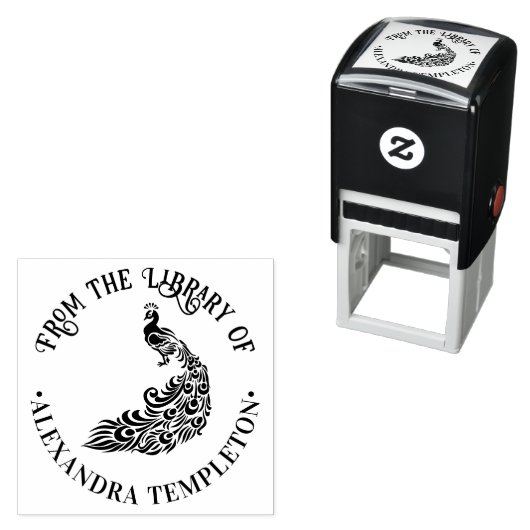 Tampon Auto-encreur Peacock Silhouette #4 "From the Library of" Nom (En situation)
