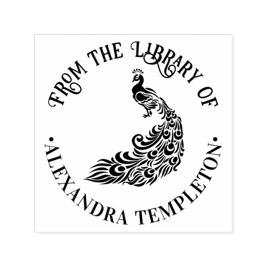 Tampon Auto-encreur Peacock Silhouette #4 "From the Library of" Nom (Design)
