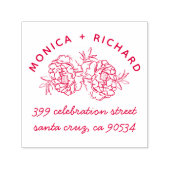 Tampon Auto-encreur Peonies à main | Noms et adresse manuscrite (Design)