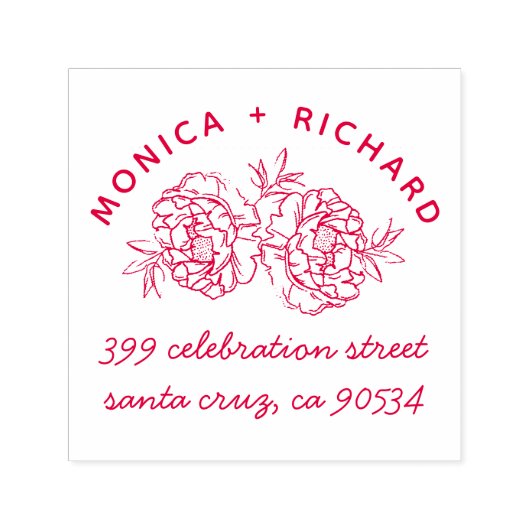 Tampon Auto-encreur Peonies à main | Noms et adresse manuscrite (Design)