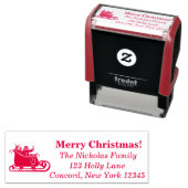 Tampon Auto-encreur Père Noël, Reindeer Dans Sleigh Noël Nom De Famill (En situation)