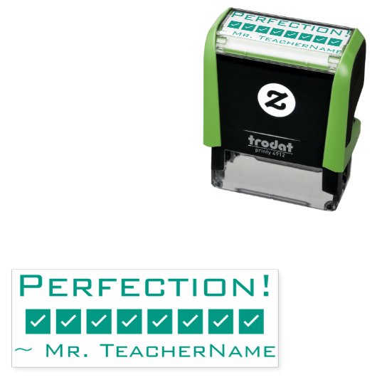 Tampon Auto-encreur "Perfection !" + Nom de l'enseignant Timbre en cao (En situation)