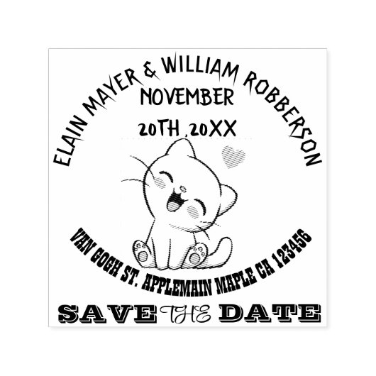 Tampon Auto-encreur Personnalisable Cute Cat Enregistrer la date (Design)