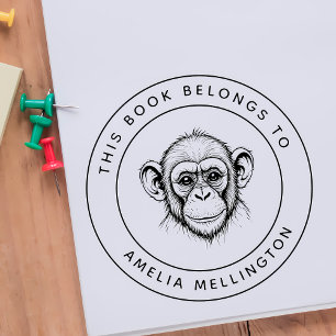 Tampon Auto-encreur Personnalisé Baby Chimp Ce livre appartient au nom