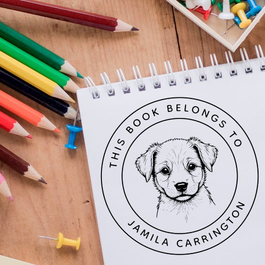Tampon Auto-encreur Personnalisé Mignonne Chiot Ce Livre Appartient Au
