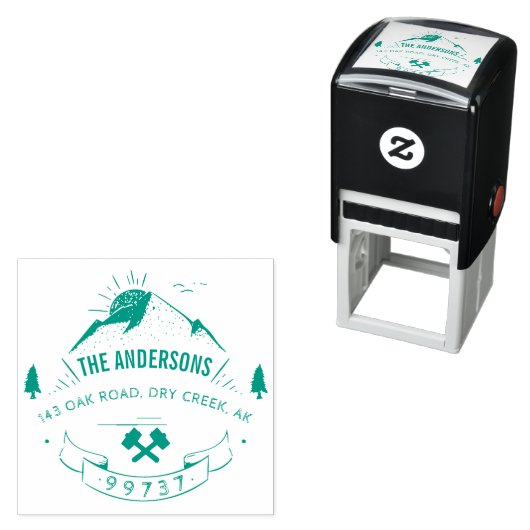 Tampon Auto-encreur Personnalisé Rustic Mountain Nom de famille Adress (En situation)
