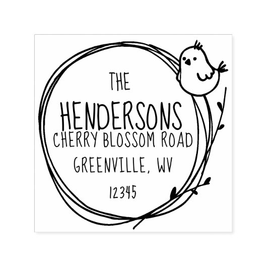 Tampon Auto-encreur Petit Oiseau mignon sur couronne Twig Nature Retur (Design)