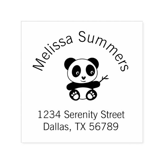 Tampon Auto-encreur Petit Panda mignon tenant une adresse d'arc en bam (Design)