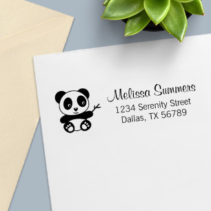 Tampon Auto-encreur Petit Panda mignon tenant une adresse en bambou