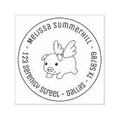Tampon Auto-encreur Pig volant - Piglet avec ailes Adresse ronde 1 (Design)