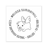 Tampon Auto-encreur Pig volant - Piglet avec ailes Adresse ronde 2 (Design)
