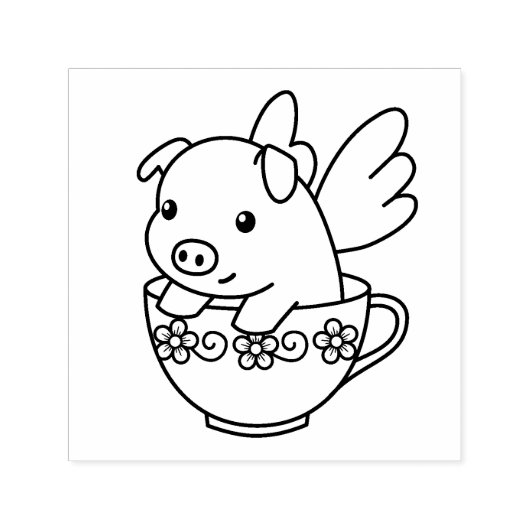 Tampon Auto-encreur Pig volant - Piglet avec ailes dans une Teup (Design)