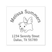 Tampon Auto-encreur Pig volant - Piglet avec arche d'ailes Adresse (Design)