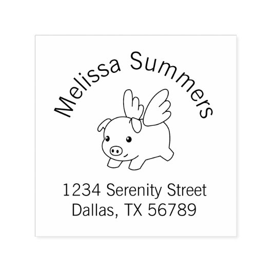 Tampon Auto-encreur Pig volant - Piglet avec arche d'ailes Adresse (Design)