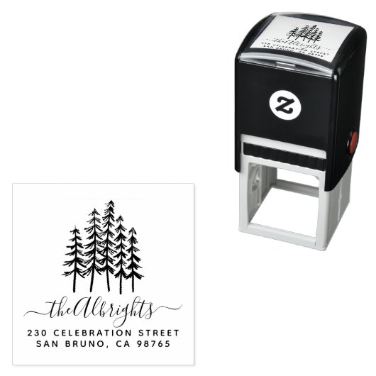 Tampon Auto-encreur Pine Trees & Nom de famille Signature Adresse de r (En situation)