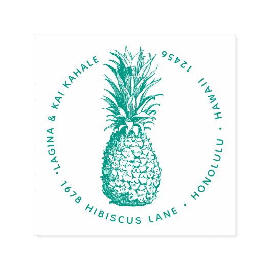 Tampon Auto-encreur Pineappy Fruit Return Adresse Hawaii Botanical (Design)