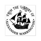 Tampon Auto-encreur Pirate Ship Skull Crossbones Bibliothèque Nom du l (Design)