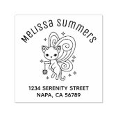 Tampon Auto-encreur Pixie Cat Fairy Wings Kitten Arch Address (Design)