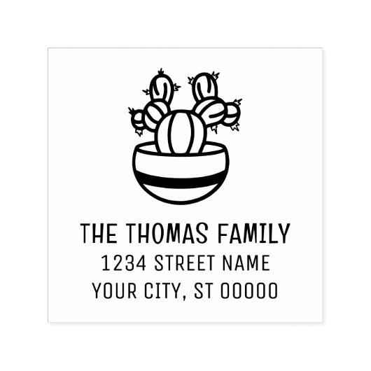 Tampon Auto-encreur Plante de cactus rustique dans un pot #3 Nom Adres (Design)