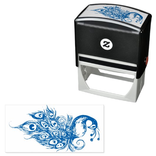 Tampon Auto-encreur Plumes de paon Peacocks Turquoises (En situation)