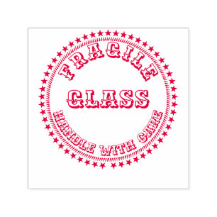 Tampon Auto-encreur Poignée fragile avec soin GLASS avertissement rond