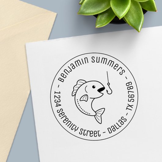 Tampon Auto-encreur Poisson Brouting Pêche Hochet Adresse ronde