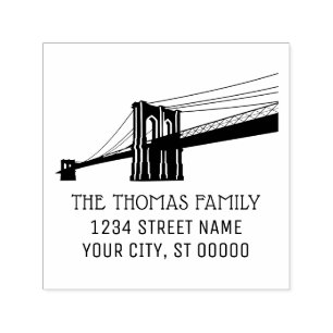 Tampon Auto-encreur Pont de Brooklyn NYC Silhouette Nom Adresse de Ret
