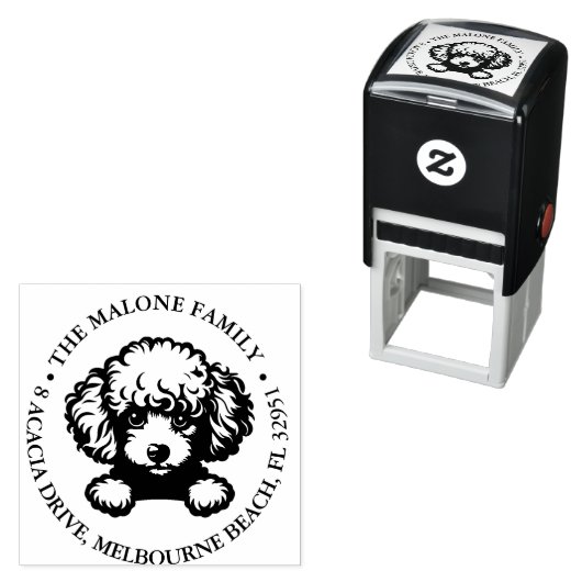 Tampon Auto-encreur Poodé Chiot Thème personnalisé (En situation)