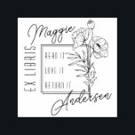 Tampon Auto-encreur Poppies chic | Nom personnalisé Ex Libris Plaque d<br><div class="desc">Ce design chic comprend une police de style déco fusionnée avec des pavots de style nouveau et un script d'écriture de Boho pour vos prénoms et noms. Les mots 'Ex Libris' (Latin pour 'From the Library of') sur le côté et à l'intérieur de la frontière carré sont les mots 'Read...</div>